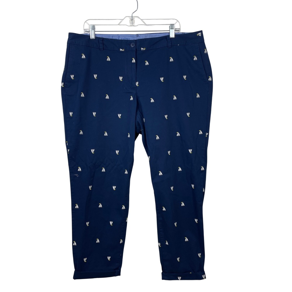 Talbots The Weekend Chino Navy Blue Sailboat Embroidered Pants Women's 16W